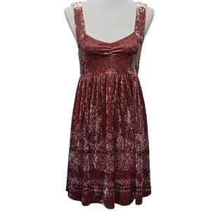 Free People Velvet Burnout Babydoll Mini Dress Pink Primrose Small Dainty Y2K